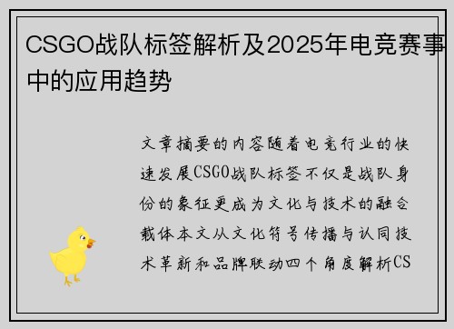 CSGO战队标签解析及2025年电竞赛事中的应用趋势