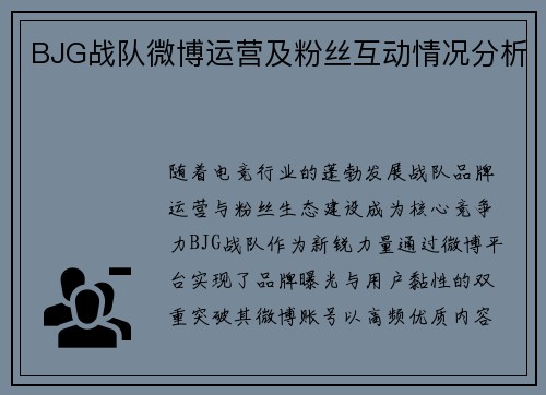 BJG战队微博运营及粉丝互动情况分析
